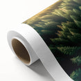 Rolled canvas showcasing a serene landscape with vibrant green trees and a warm sunset, perfect for enhancing home decor and creating a calming atmosphere.