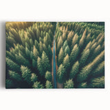 Stretched canvas wall art showcasing a serene landscape with vibrant green trees and a clear blue sky, perfect for home decor enhancement and nature enthusiasts.