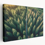 Stretched canvas wall art featuring a serene landscape with trees, showcasing vibrant green foliage and a calming background, ideal for home decor enhancement.
