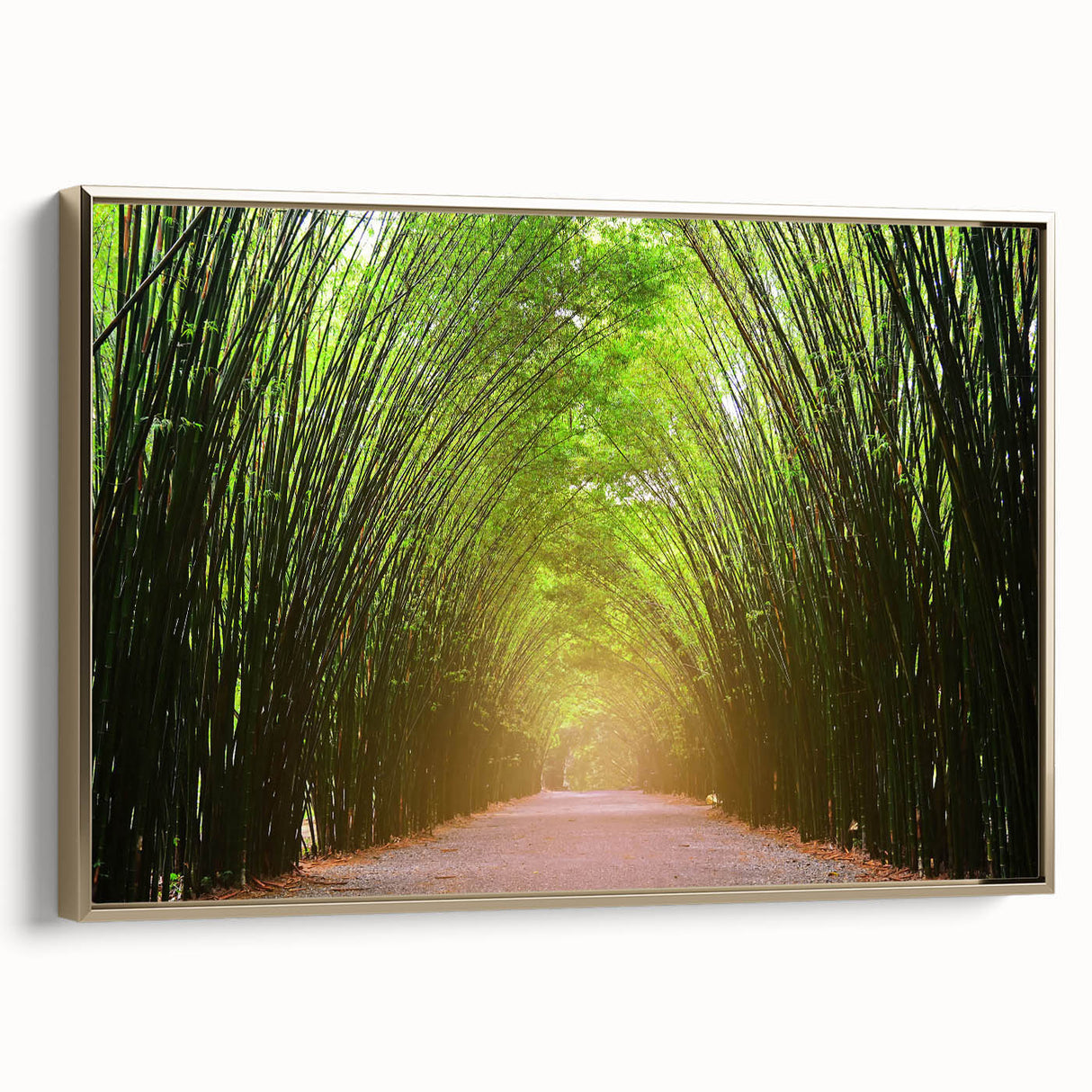 Framed canvas wall art showcasing a stunning landscape with trees, featuring a gold frame that enhances the vibrant colors and intricate details, perfect for home decor.