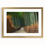 Framed wall art featuring a serene landscape with trees in a gold mat, ideal for home décor, showcasing nature's tranquility and elegance.