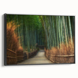 Framed canvas wall art showcasing a serene landscape with tall trees, presented in a sleek black frame, perfect for home decor and nature enthusiasts.