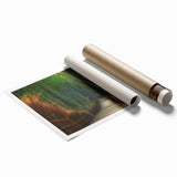 Beautiful rolled print of a serene landscape featuring vibrant green trees and a calming blue sky, perfect for home decor and nature-inspired art collections.