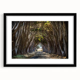 Framed wall art collection showcasing a serene landscape with trees, featuring a sleek black frame and matting, designed to enhance modern home decor.