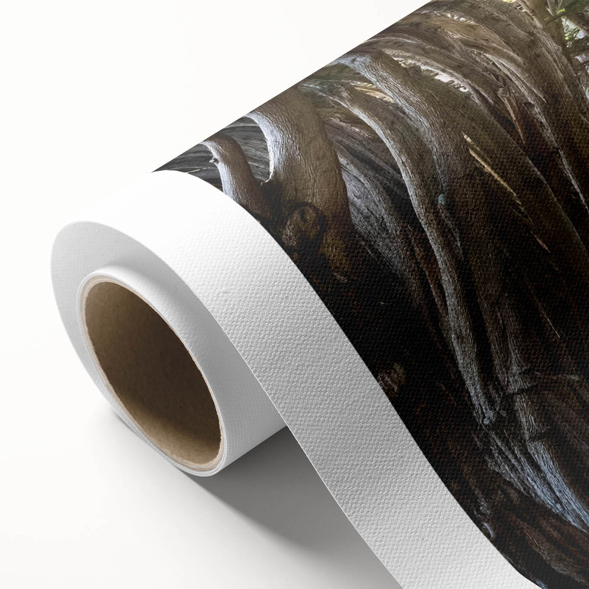 Rolled canvas artwork showcasing a vibrant landscape with abstract trees, perfect for home decor. The design features rich colors and intricate details, enhancing any space.