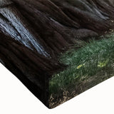 Stretched canvas wall art featuring a vibrant landscape design with green trees and a sunset backdrop, showcasing intricate details and textures perfect for home decor.