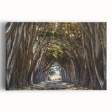 Stretched canvas wall art showcasing a serene landscape with lush green trees and a tranquil blue sky, perfect for enhancing home decor and creating a calming atmosphere.