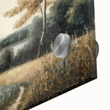 Close-up of a vibrant acrylic wall art piece depicting a serene landscape with detailed trees, showcasing rich green hues and intricate textures, ideal for home décor.