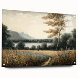 Acrylic glass wall art collection displaying a vibrant landscape design with trees, viewed from the side, elegantly mounted with decorative pins. Ideal for modern home decor.