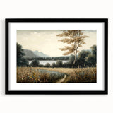 Black-framed wall art collection showcasing a serene landscape with lush green trees, perfect for enhancing any home decor with nature-inspired elegance.