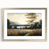 Framed wall art collection showcasing a serene landscape with trees, featuring a silver mat and sleek design, perfect for enhancing home decor.