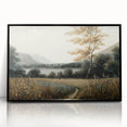 Framed acrylic wall art featuring a serene landscape with trees, presented in a sleek black frame. Ideal for home decor, this nature-inspired design adds tranquility to any space.
