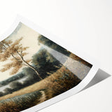 Rolled print showcasing a vibrant landscape design featuring lush green trees against a serene blue sky, perfect for home decor and nature-themed interiors.