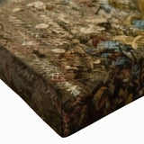 Close-up of a stretched canvas wall art featuring a vibrant landscape design with trees, showcasing intricate details and rich colors, perfect for home decor.