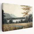 Stretched canvas wall art featuring a vibrant landscape with lush green trees, showcasing a serene nature scene perfect for home decor. Ideal for enhancing living spaces.
