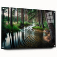 Acrylic glass wall art showcasing a vibrant landscape design with trees, featuring a side view that highlights its depth and texture, elegantly displayed with pins.