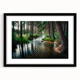 Framed wall art collection showcasing a serene landscape with trees, featuring a black frame and mat, ideal for enhancing home decor and creating a calming atmosphere.