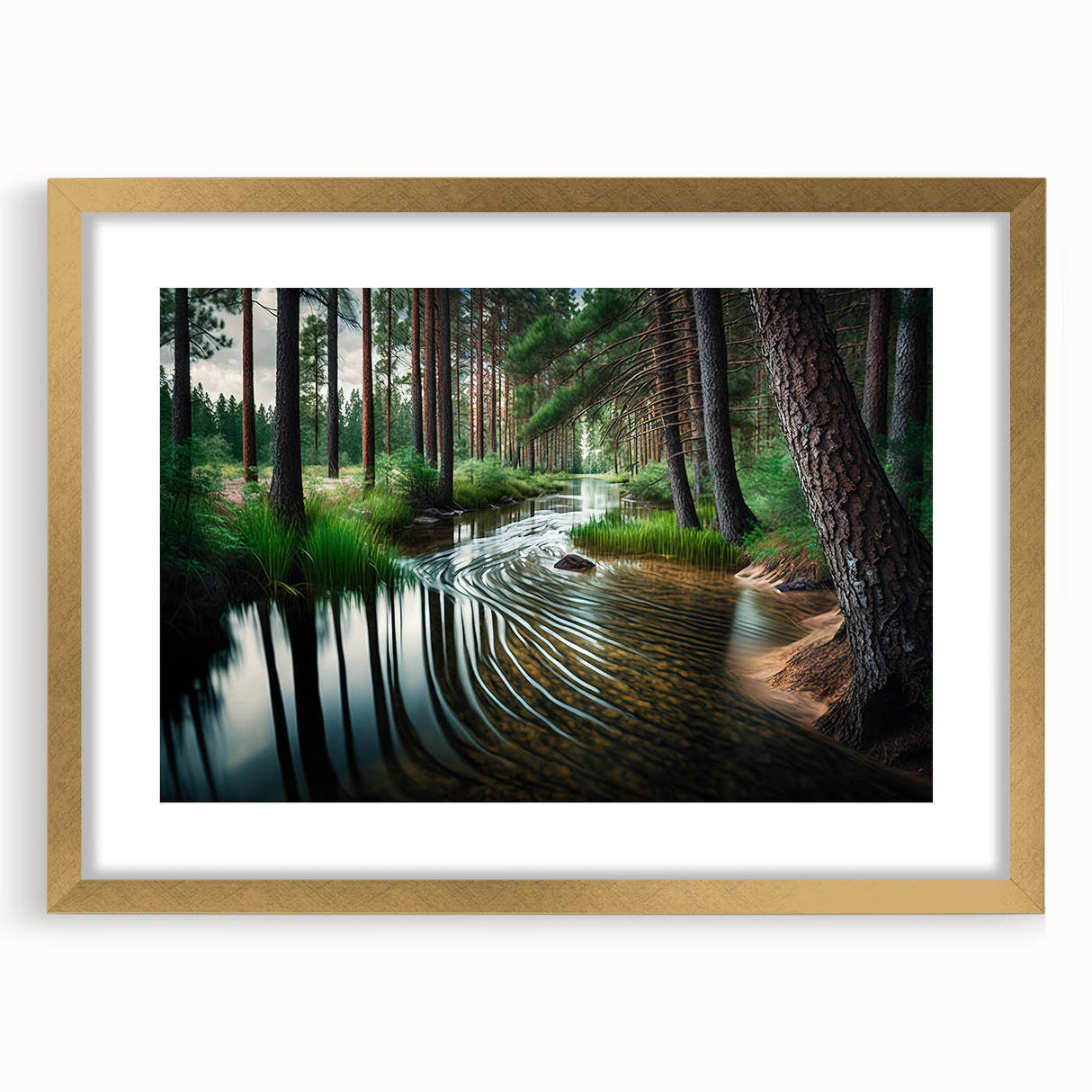 Framed wall art collection featuring a landscape design with trees, elegantly presented with a gold mat and frame, enhancing any home decor style.