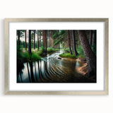 Framed silver landscape wall art showcasing vibrant trees in a serene setting, ideal for home decor. Elegant design enhances any interior space.