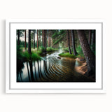 Framed wall art collection showcasing a serene landscape with vibrant trees, set in a sleek white frame and mat, perfect for enhancing modern home decor.