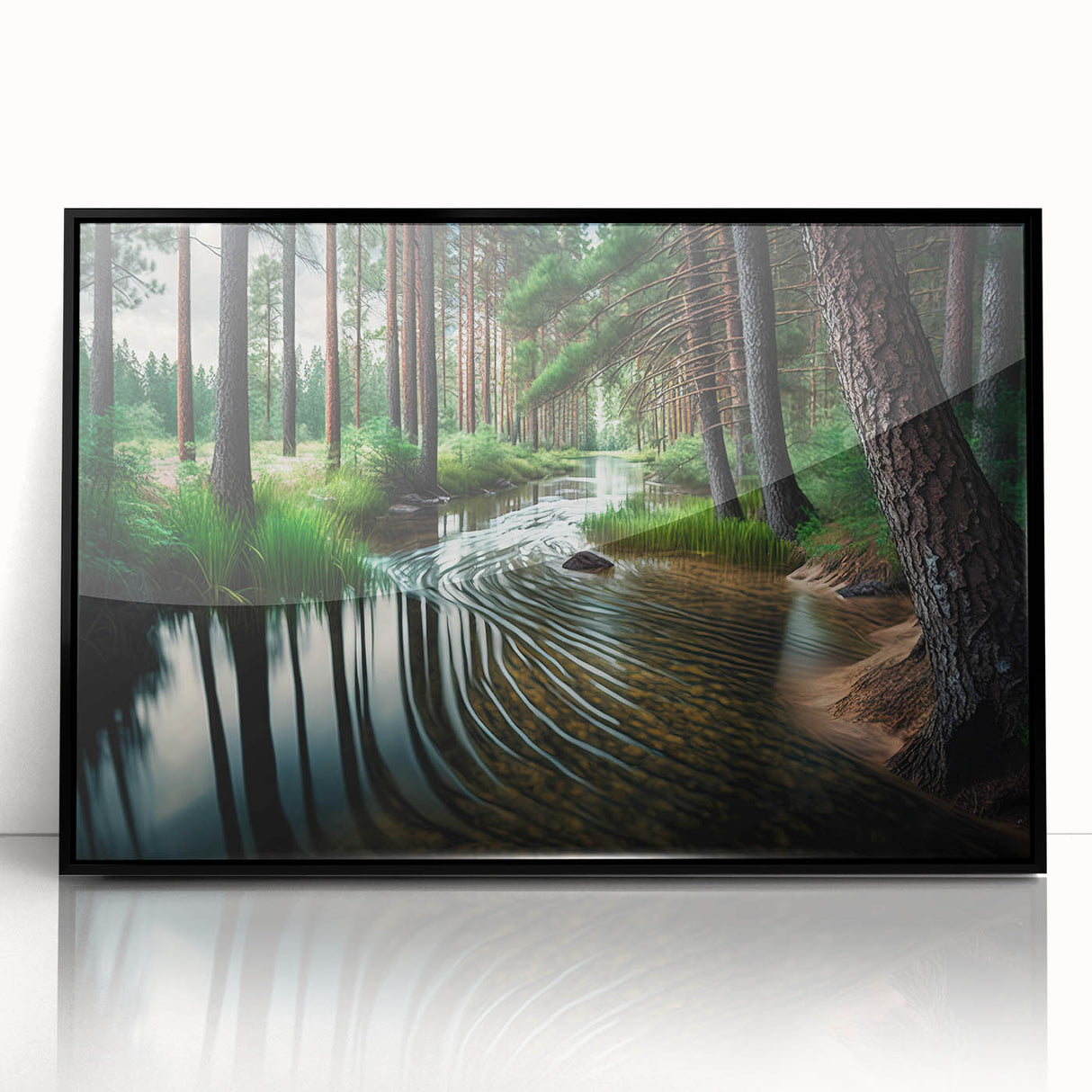 Framed wall art collection showcasing a serene landscape design with trees, featuring a black frame and acrylic glass for a modern aesthetic, ideal for home decor.