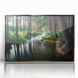 Framed acrylic wall art showcasing a modern landscape design with trees, set in a sleek silver frame, perfect for enhancing contemporary home decor.