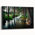 Framed canvas wall art collection showcasing a serene landscape with trees, featuring a black frame and side view display, perfect for modern home decor.