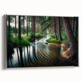 Framed canvas wall art showcasing a serene landscape with tall trees, set in a sleek silver frame, perfect for enhancing modern home décor.