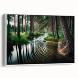 Framed canvas wall art showcasing a serene landscape with trees, designed in a minimalist style. The white frame adds elegance, perfect for modern decor.