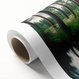 Rolled canvas wall art showcasing a vibrant landscape design with lush green trees and a serene blue sky, perfect for home decor enhancement.