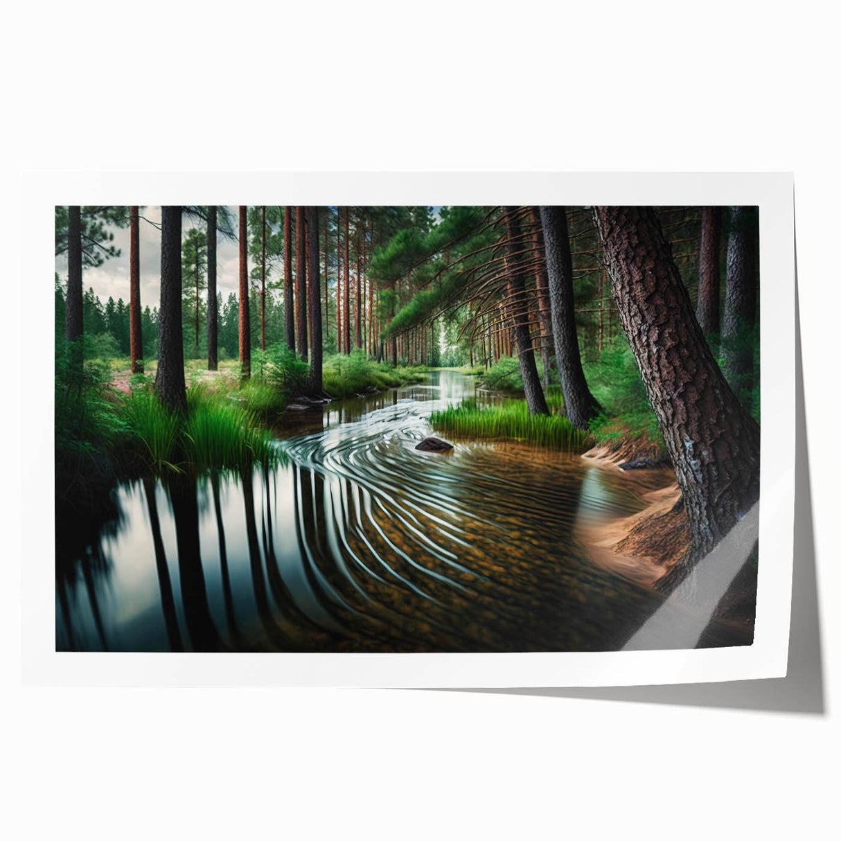 Rolled print showcasing a serene landscape with vibrant green trees and a clear blue sky, ideal for home decor. Perfect for nature lovers and art enthusiasts.