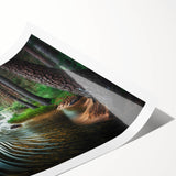Vibrant rolled print of a serene landscape featuring lush green trees and a tranquil sky, ideal for home decor and nature enthusiasts, packaged securely for delivery.