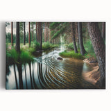 Stretched canvas artwork showcasing a vibrant landscape with lush green trees and a serene blue sky, ideal for home décor or nature-inspired themes.