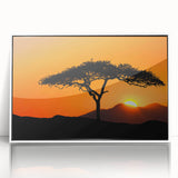 Framed wall art featuring an elegant landscape design with trees, displayed in a white frame, showcasing a serene nature scene suitable for home decor.