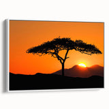 Framed canvas wall art collection showcasing vibrant landscapes and trees design, featuring a sleek white frame in a side view, perfect for home decor enhancement.