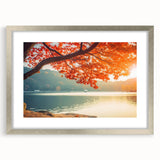 Framed wall art collection featuring a scenic landscape with trees, presented in a silver frame and mat, ideal for enhancing home decor and adding a natural touch.