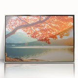 Framed wall art featuring a serene landscape of trees in a silver-acrylic frame, perfect for modern home decor, showcasing vibrant greens and calming blues.