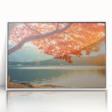 Framed acrylic wall art collection featuring a serene landscape with lush green trees and a bright blue sky, elegantly displayed in a sleek white frame.