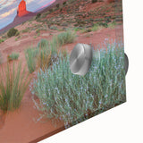 Close-up of a vibrant acrylic glass artwork featuring a landscape valley design, showcasing rich colors and intricate details ideal for home decor. Perfect for enhancing modern interiors and art collections.