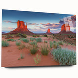 Acrylic wall art displaying a stunning landscape valley design, showcasing vibrant colors and intricate details, side view without pins, perfect for modern decor.
