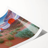 Vibrant rolled print of a serene valley landscape featuring lush greenery, rolling hills, and a clear blue sky, ideal for home decor or art collection.