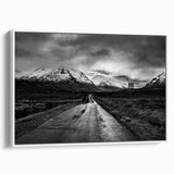 Framed canvas wall art depicting a serene valley landscape with lush greenery and mountains, showcased in a stylish white frame, perfect for home decor.