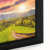 Framed canvas wall art showcasing a vibrant landscape valley design, with rich colors and intricate details, perfect for enhancing home decor aesthetics.