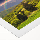 Vibrant rolled canvas wall art showcasing a serene valley landscape with lush greenery and a tranquil river, perfect for enhancing home decor.