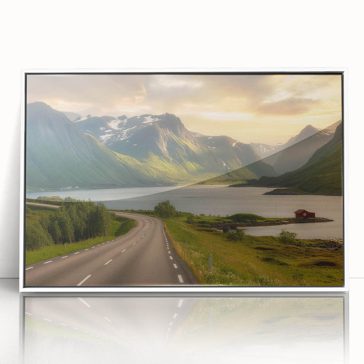Framed wall art showcasing a serene landscape valley design, featuring soft colors and intricate details, perfect for enhancing home decor aesthetics.