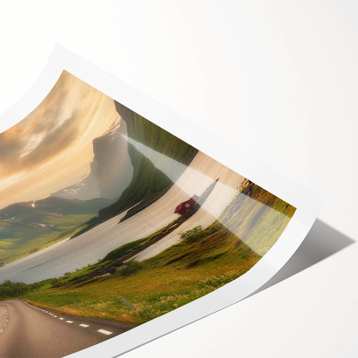 Vibrant rolled print of a serene valley landscape featuring lush greenery and rolling hills, ideal for home decor and art enthusiasts, packaged securely in a tube.