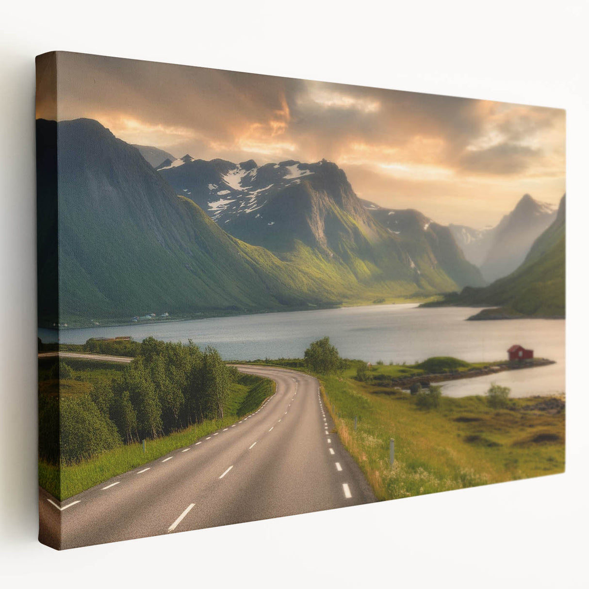 Stretched canvas wall art depicting a serene valley landscape design, showcasing vibrant colors and intricate details, perfect for home decor and art enthusiasts.