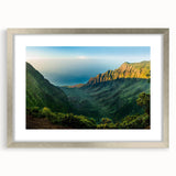 Framed wall art featuring a serene valley landscape design in a silver frame with a mat, ideal for enhancing home decor and creating a calming atmosphere.