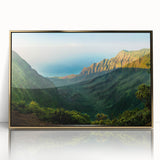 Framed wall art featuring a vibrant landscape design of a serene valley, presented with a gold-acrylic finish, enhancing its elegance and modern aesthetic. This stunning piece adds a touch of nature-inspired beauty to any room décor, perfect for art enthusiasts looking to elevate their space.