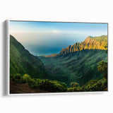Framed canvas wall art showcasing a serene landscape of a valley, featuring soft colors and intricate details, ideal for home decor and enhancing interior spaces.